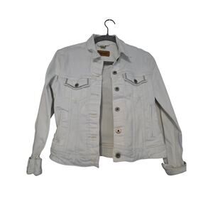 Levis Womens Small Trucker Denim Jacket Cream Western Silver Layering Minimalist